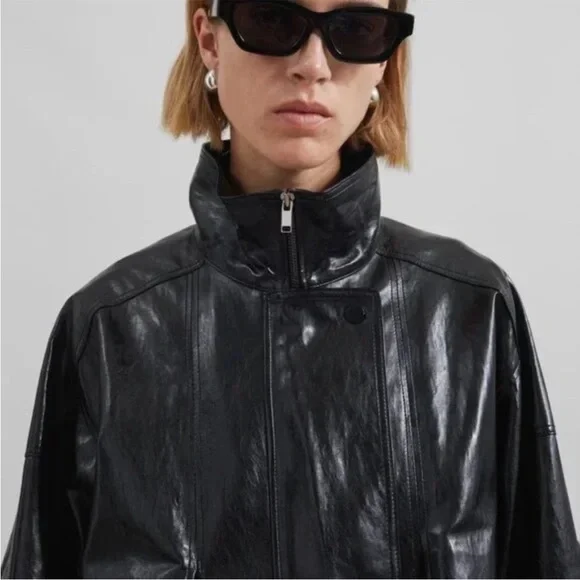 The Frankie Shop Shiny Black Leather Jacket - Picture 4 of 4